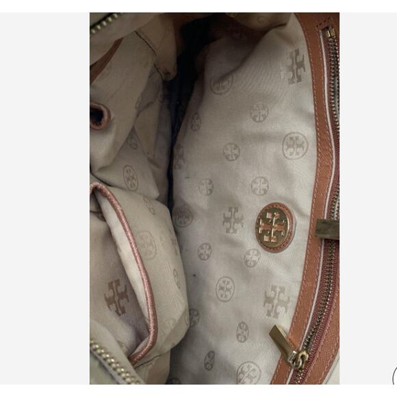 Tory Burch Canvas Leather Trim Tote Bag Tan Penn Tote - Picture 3 of 10